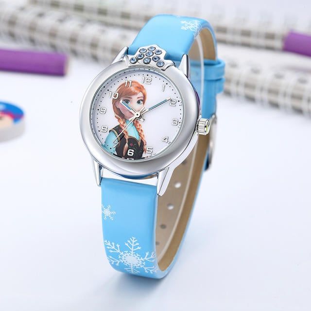 Elsa Watch Girls Elsa Princess Kids Watches Leather Strap Cute Children's Cartoon Wristwatches Gifts for Kids Girl Rose Red One Size
