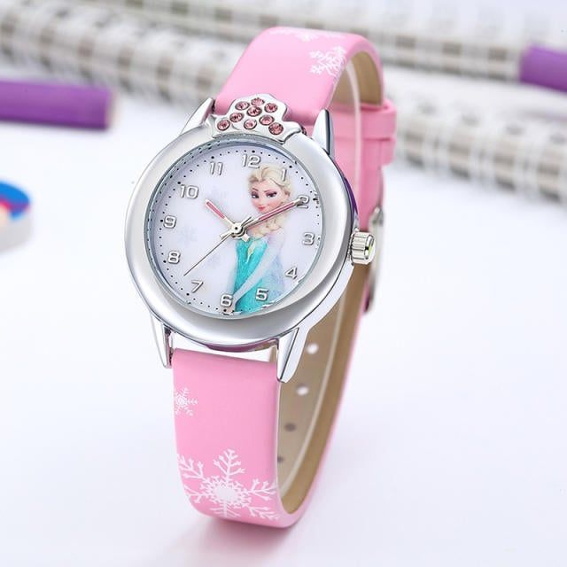 Elsa Watch Girls Elsa Princess Kids Watches Leather Strap Cute Children's Cartoon Wristwatches Gifts for Kids Girl Rose Red One Size