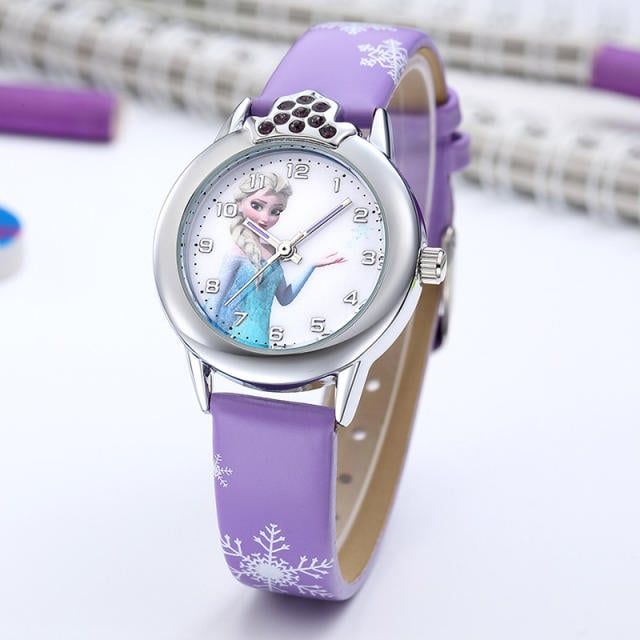 Elsa Watch Girls Elsa Princess Kids Watches Leather Strap Cute Children's Cartoon Wristwatches Gifts for Kids Girl Rose Red One Size