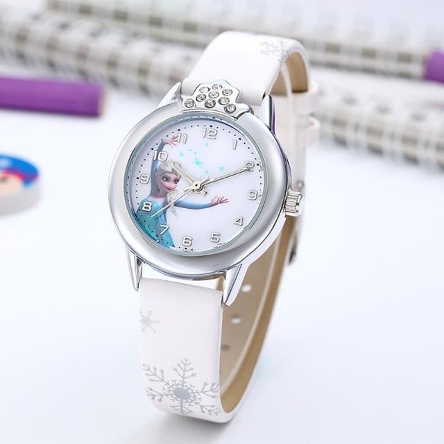 Elsa Watch Girls Elsa Princess Kids Watches Leather Strap Cute Children's Cartoon Wristwatches Gifts for Kids Girl Rose Red One Size