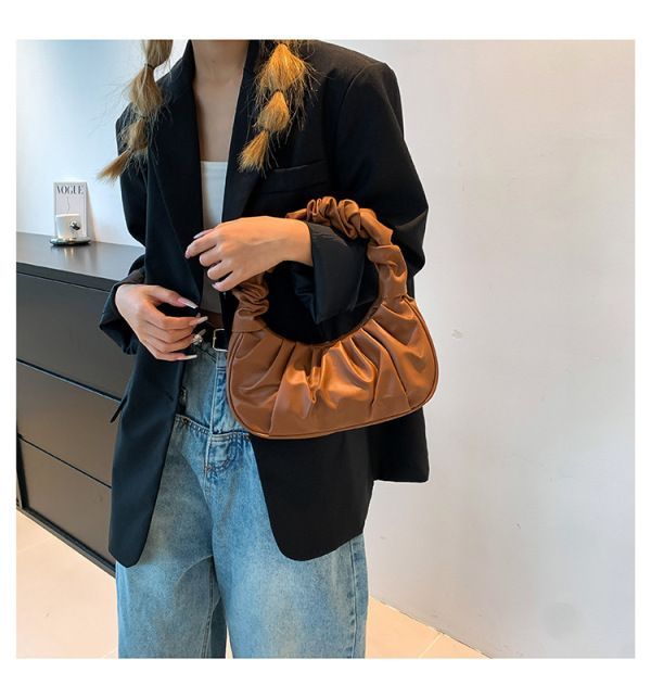 Women Bags Ladies Folds Design Small PU Leather Shoulder Bags Women Dumplings Handbags Travel Totes Fashion Clutch Bag Khaki one