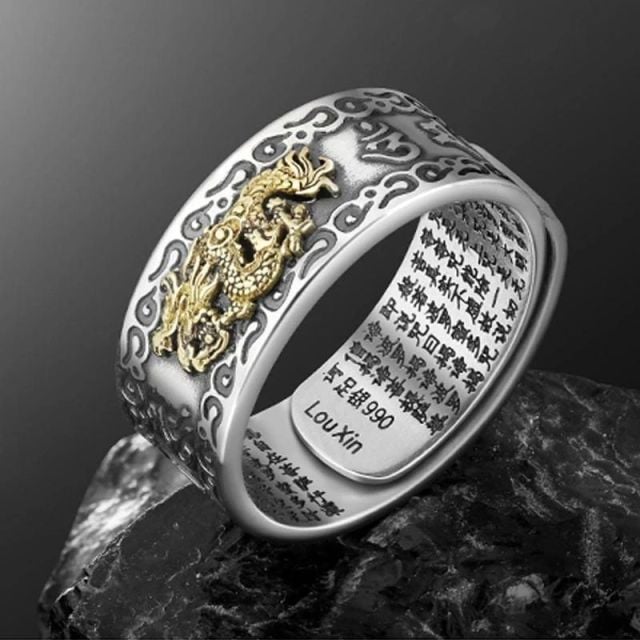 1Pcs Feng Shui Pixiu Charm Ring Amulet Protection Wealth Lucky Vintage Open Adjustable Ring Buddhist Jewelry for Women Men Gift Flying dragon One Size