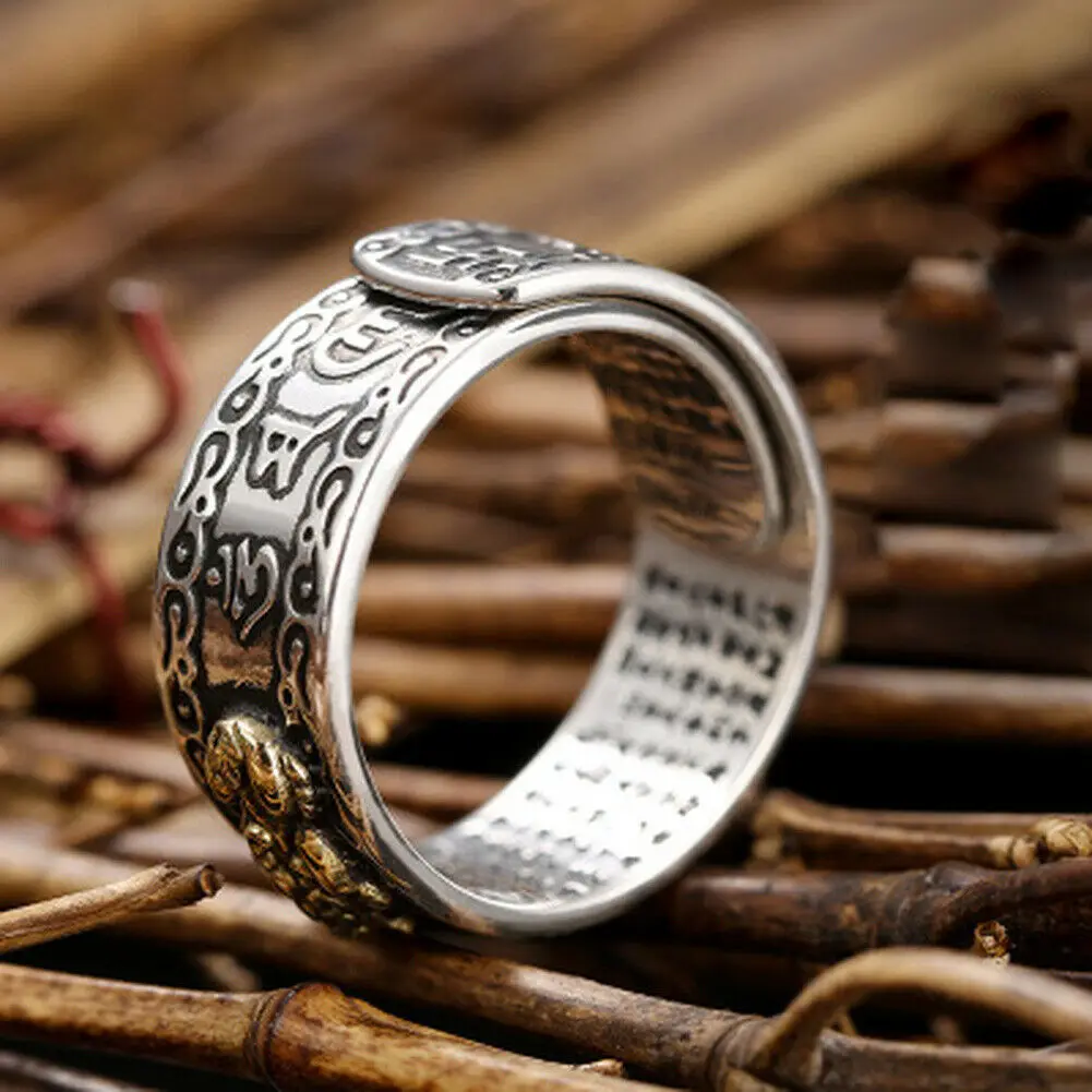 1Pcs Feng Shui Pixiu Charm Ring Amulet Protection Wealth Lucky Vintage Open Adjustable Ring Buddhist Jewelry for Women Men Gift Flying dragon One Size