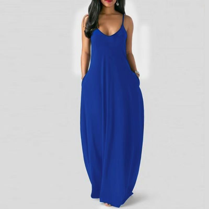 Wolddress Womens 2025 Casual Sleeveless Sundress Plus Size Loose Plain Long Summer Beach Maxi Dress with Pockets S-5X blue S