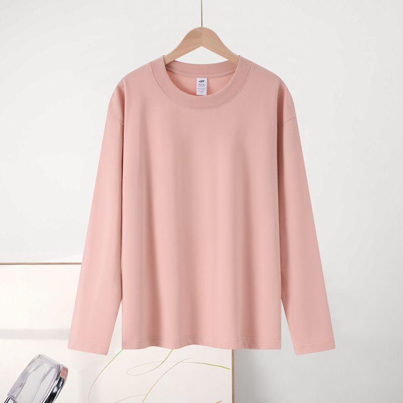 230g Simple Interior Undercover Women's Autumn Long Sleeve Pure Cotton Shoulder T-shirt Men's Round Neck Solid Color Couple Clothes Wholesale White S