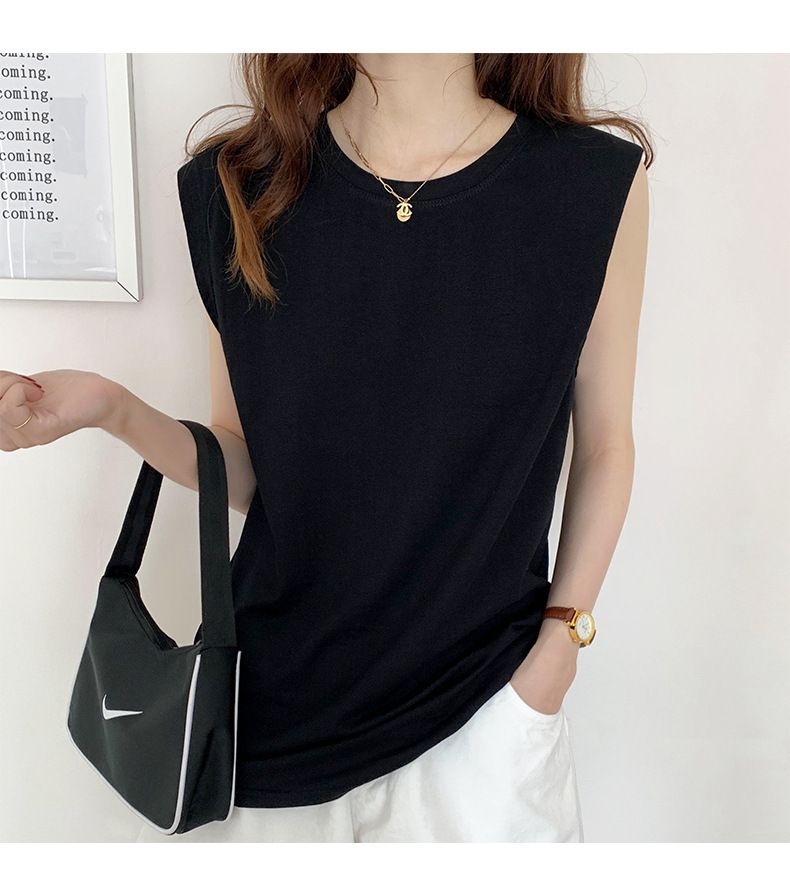 White sleeveless T-shirt for women, loose fit, 2024 summer new fashion, black vest, T-shirt, student top, wearing ins White M