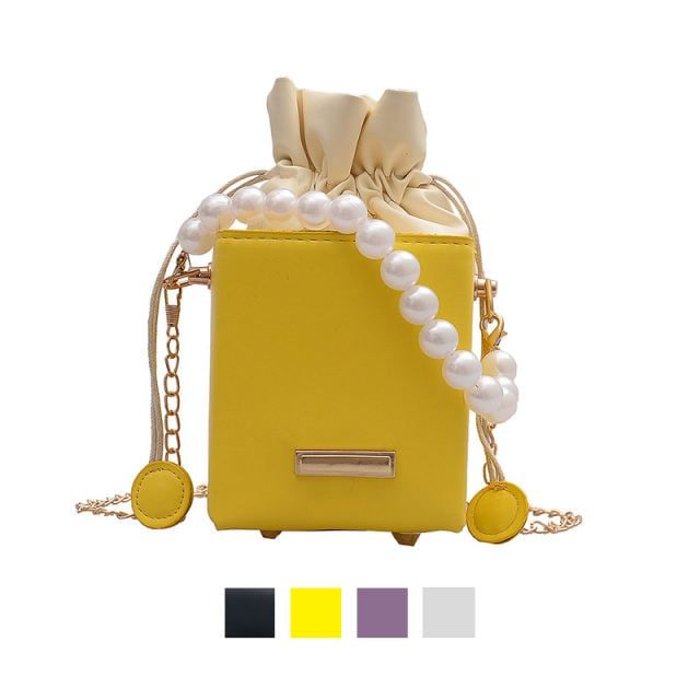 Pearl Portable Crossbody Bags for Women Fashion Small PU leather Handbags Shoulder Messenger Bag Chain Square Bag White one