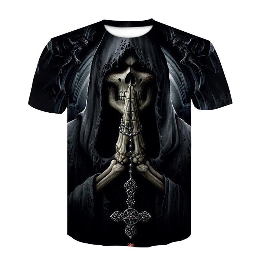 2025 new skull print 3D digital print summer casual spot round neck youth 3D T-shirt