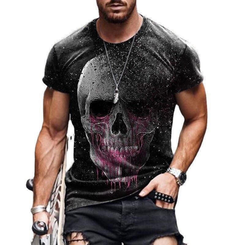 2025 new skull print 3D digital print summer casual spot round neck youth 3D T-shirt