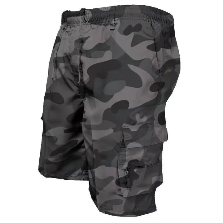 Men's Camouflage Cargo Shorts Casual Loose Work Tooling Shorts Summer Male's Outdoor Knee Length Short Pants White M