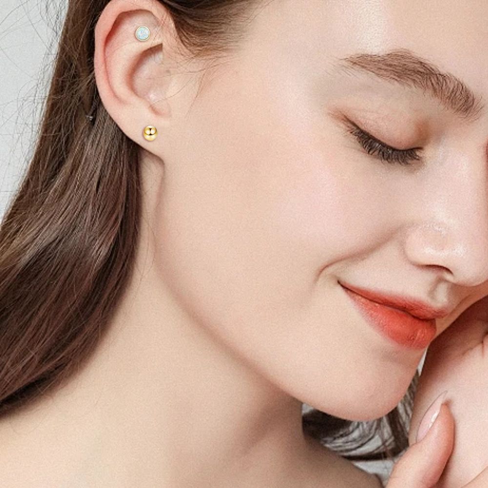 Hypoallergenic Surgical Steel Earrings for Sensitive Ears 14K Gold Flat Back Earrings for Women Men Small Stainless Steel Earrings Flatback Stud Hoop Cartilage Earring Set for Multiple Piercing Gold a