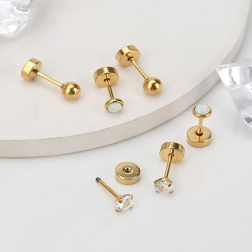 Hypoallergenic Surgical Steel Earrings for Sensitive Ears 14K Gold Flat Back Earrings for Women Men Small Stainless Steel Earrings Flatback Stud Hoop Cartilage Earring Set for Multiple Piercing Gold a