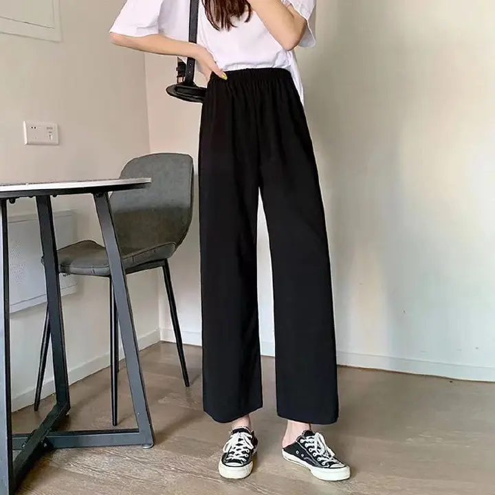 Wide leg pants for female students, Korean version, loose and versatile, spring and summer high waist slimming straight leg pants, women's trendy, slightly elastic and comfortable