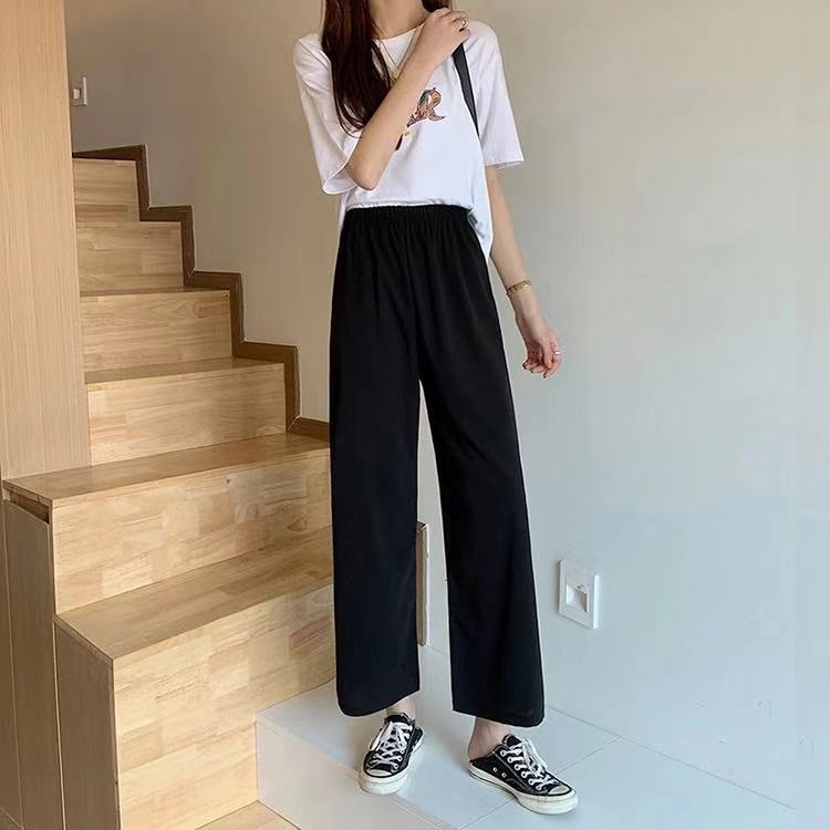Wide leg pants for female students, Korean version, loose and versatile, spring and summer high waist slimming straight leg pants, women's trendy, slightly elastic and comfortable