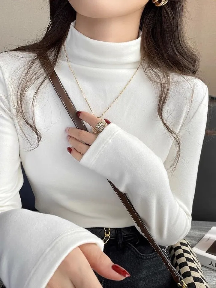 German velvet base shirt, women's inner layer, thickened autumn and winter warmth, 2024 new multi-color half high neck long sleeved slim fit top