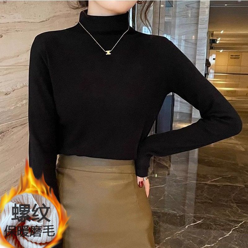 German velvet base shirt, women's inner layer, thickened autumn and winter warmth, 2024 new multi-color half high neck long sleeved slim fit top