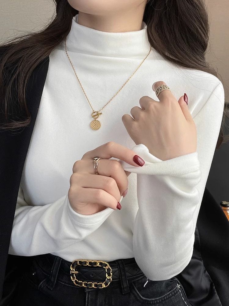 German velvet base shirt, women's inner layer, thickened autumn and winter warmth, 2024 new multi-color half high neck long sleeved slim fit top