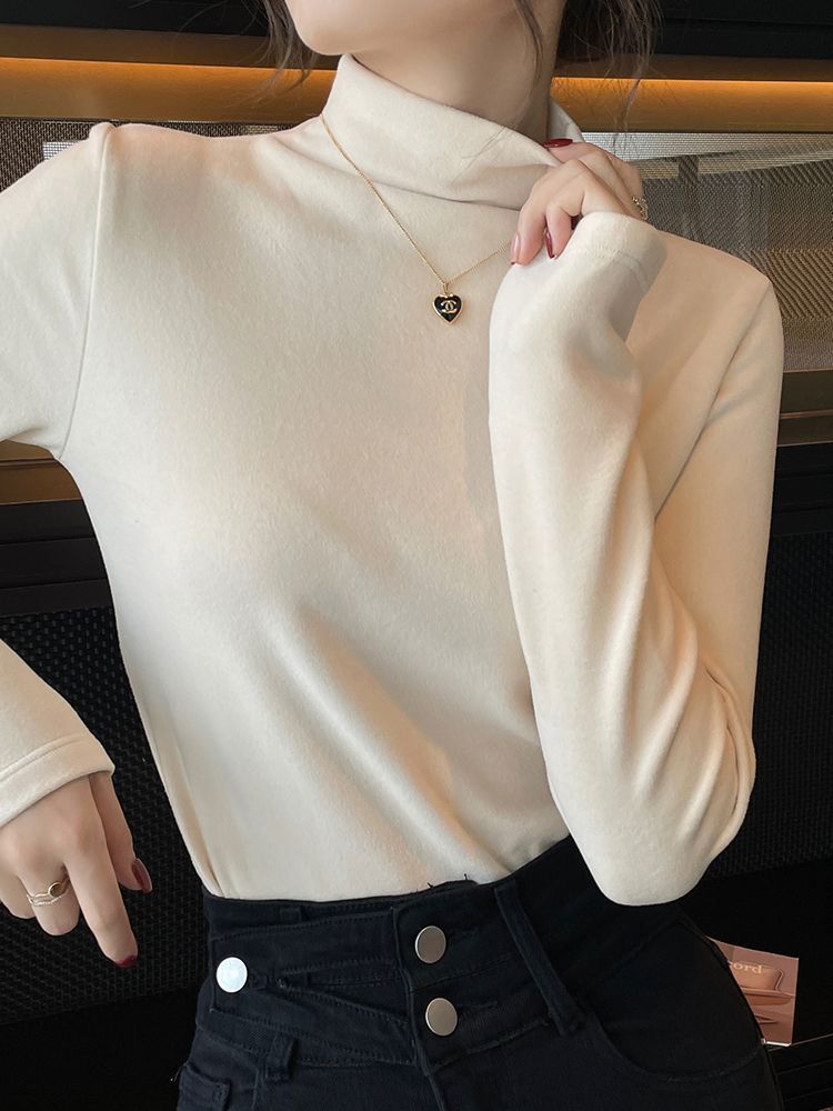 German velvet base shirt, women's inner layer, thickened autumn and winter warmth, 2024 new multi-color half high neck long sleeved slim fit top