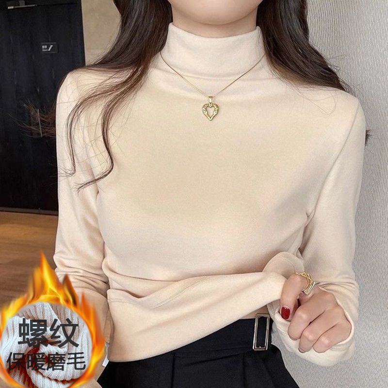 German velvet base shirt, women's inner layer, thickened autumn and winter warmth, 2024 new multi-color half high neck long sleeved slim fit top
