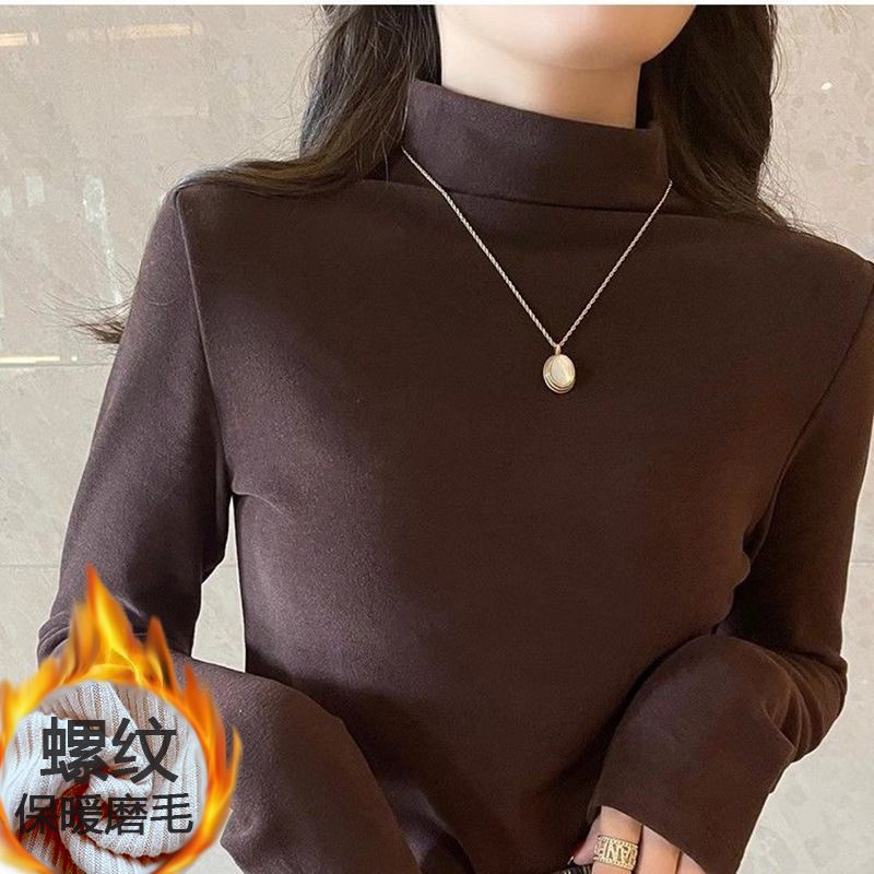 German velvet base shirt, women's inner layer, thickened autumn and winter warmth, 2024 new multi-color half high neck long sleeved slim fit top
