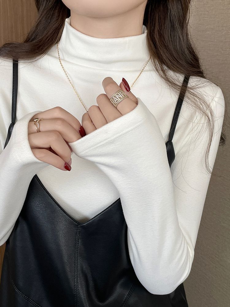 German velvet base shirt, women's inner layer, thickened autumn and winter warmth, 2024 new multi-color half high neck long sleeved slim fit top