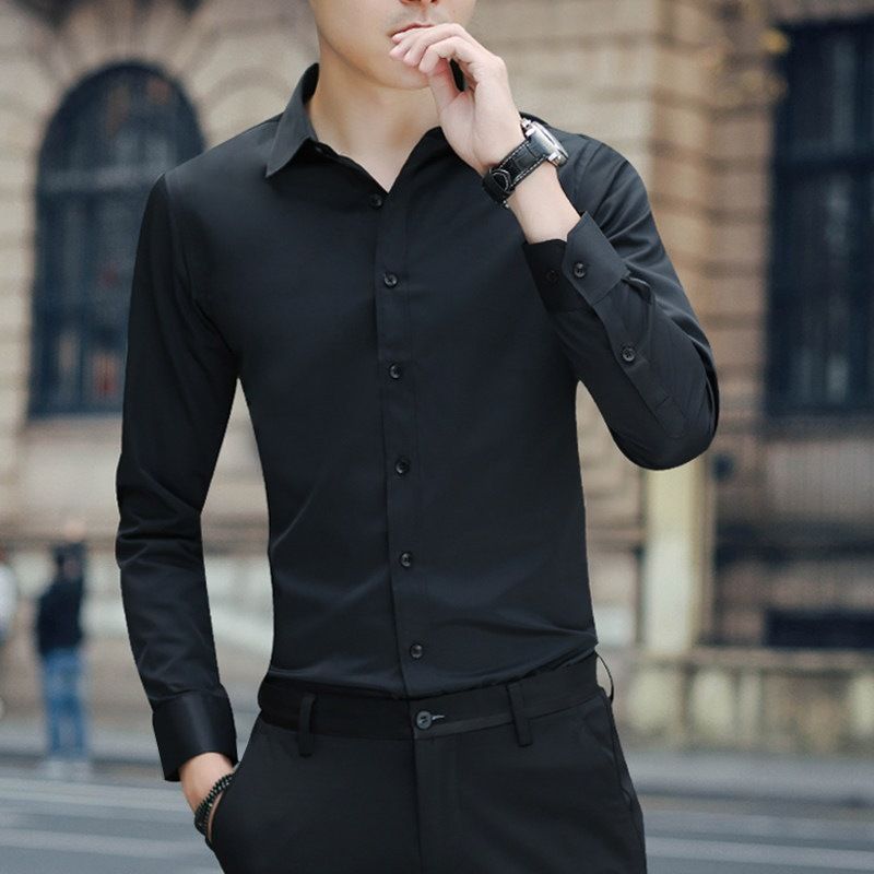 White shirt men's long sleeved slim fit no iron solid color professional business formal wear work white men's suit shirt