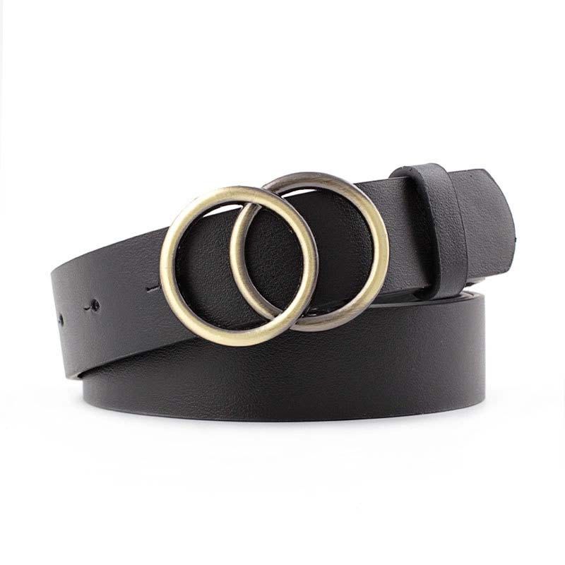 Double Ring Belts For Women Fashion Dress Jeans Belt PU Leather Metal Buckle Heart Pin Waist Belts Lady Girls Leisure Waistbands Black one size