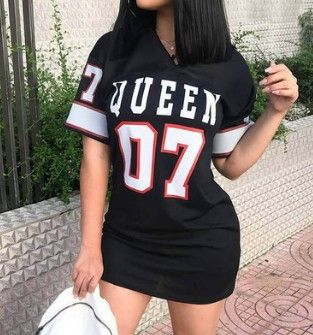 Cross border new European and American women's dress casual hip-hop 07 letter print spring/summer short sleeved T-shirt dress for women
