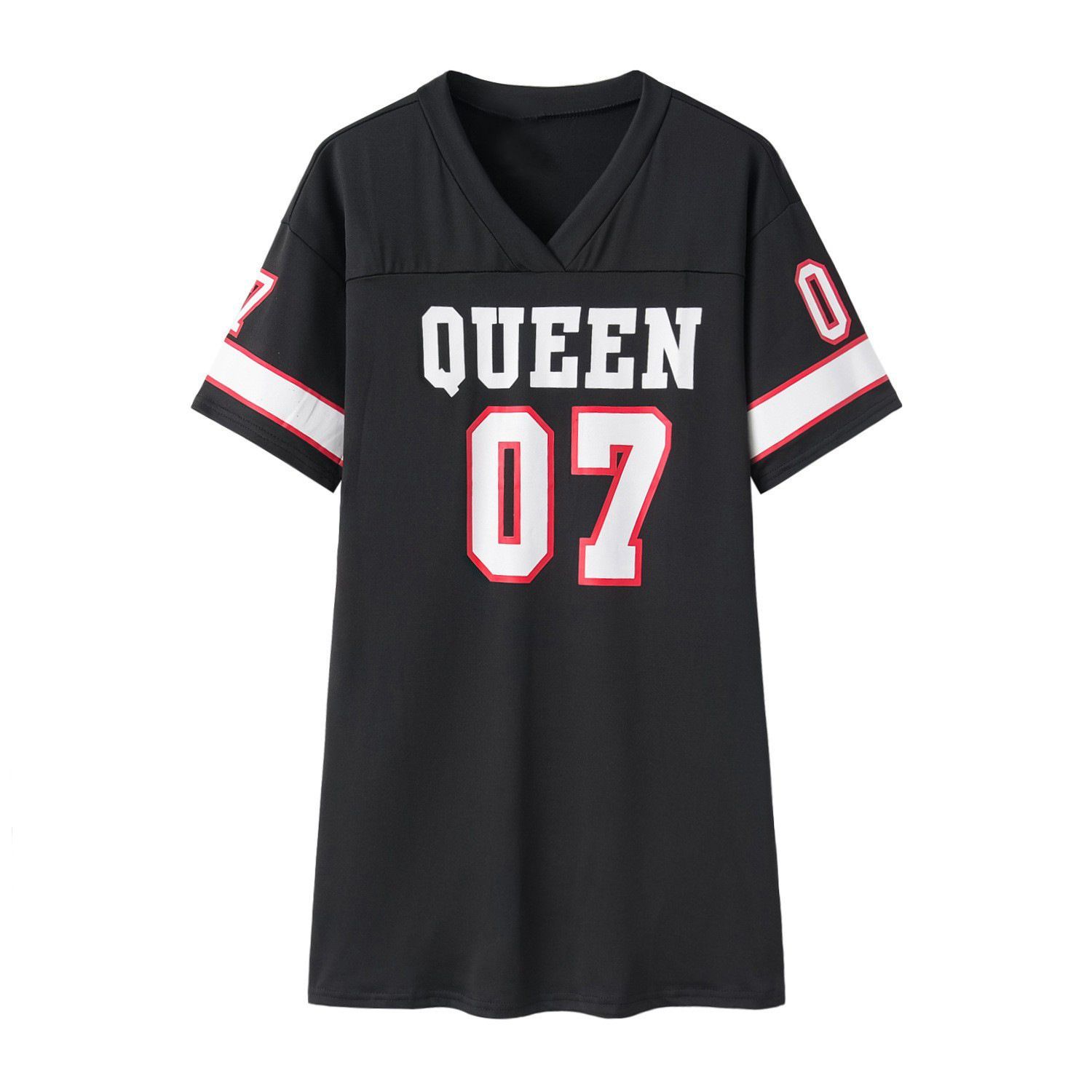 Cross border new European and American women's dress casual hip-hop 07 letter print spring/summer short sleeved T-shirt dress for women