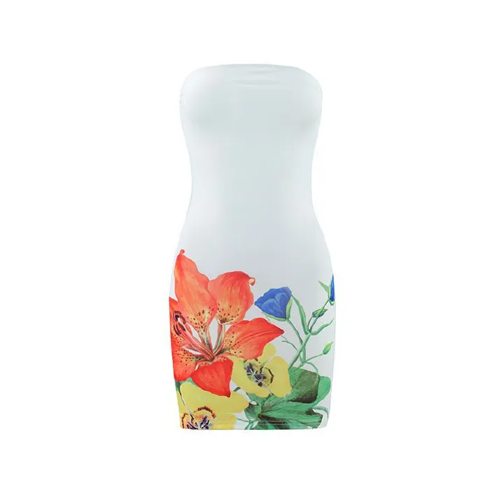 Summer Sexy Women's Clothing Sleeveless Floral Printed Corset Short Dress black S