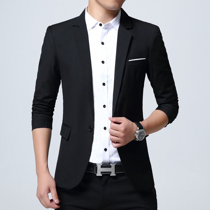 Spring and autumn suit male best man small suit men's group suit male trim upper class men's blazer male Korean version Black S