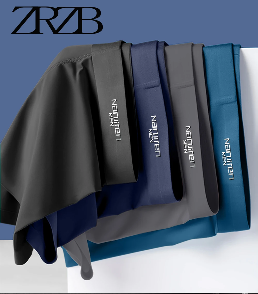 Brand 4PCS Men's Underwear Graphene 3A Antibacterial Underpants Ice Silk Men Boxer Shorts Moisture Absorbent Elastic Male Pantie mixed color L