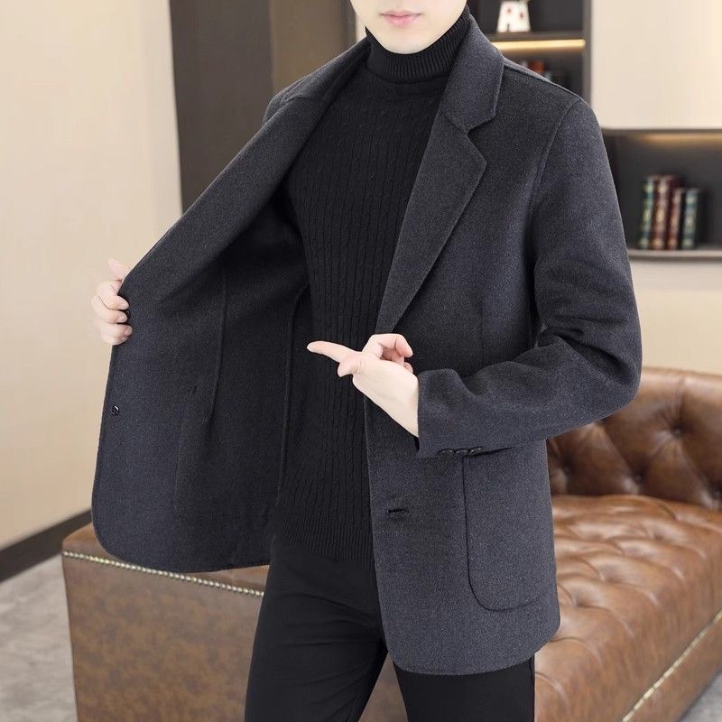 2024 woolen coat men's suit autumn and winter new suit cropped tweed jacket business casual trend 01 M