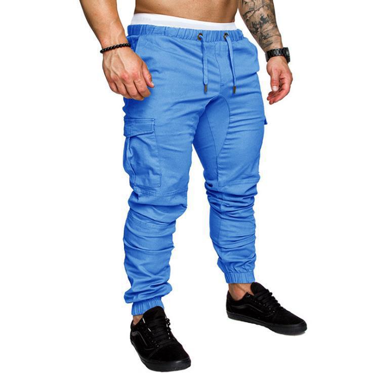 Men Pants Thin Fashion Casual Jogger Pants 2020 Streetwear Cargo Pants Men's Multi-pockets Trousers Fitness Gyms Sweatpants Mens Light Blue M