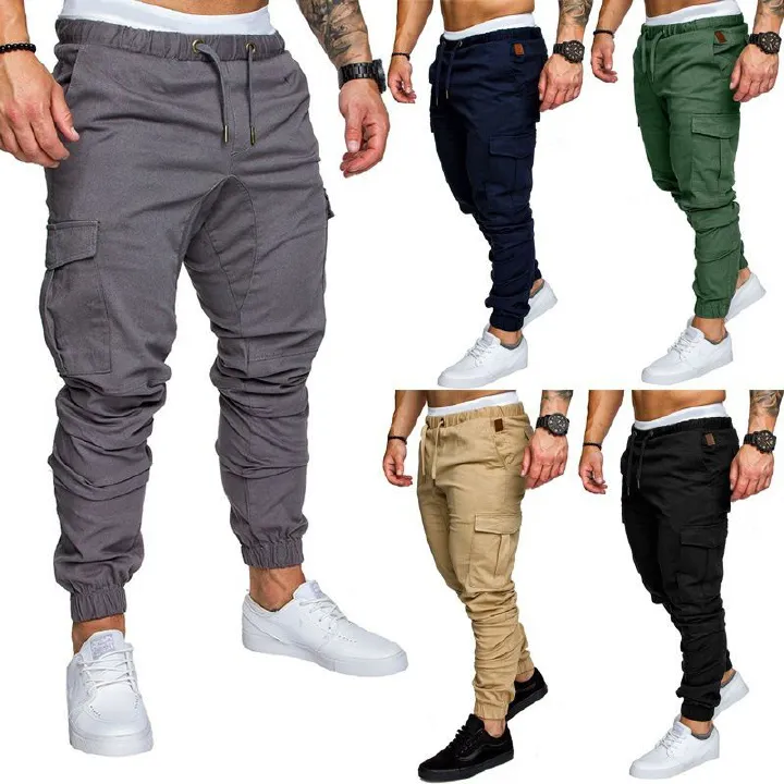 Men Pants Thin Fashion Casual Jogger Pants 2020 Streetwear Cargo Pants Men's Multi-pockets Trousers Fitness Gyms Sweatpants Mens Light Blue M