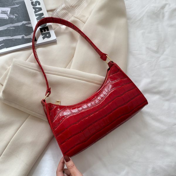Women's Bags Shopping Bag Retro Casual Lady Underarm Handbag Stone Pattern Shoulder Bag Female Leather Solid Color Chain Bag White one