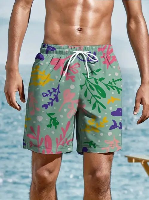 AliExpress Amazon Cross border Trade 2025 New Casual Versatile Color Printed Men's Casual Shorts