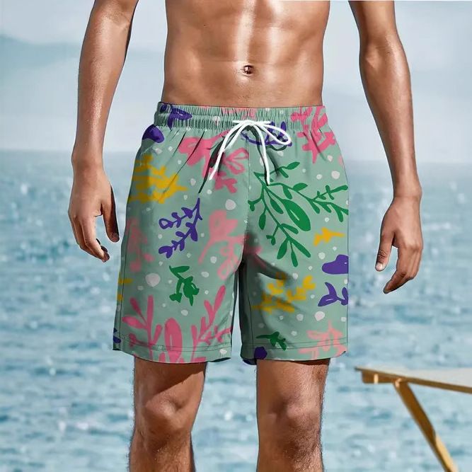 AliExpress Amazon Cross border Trade 2025 New Casual Versatile Color Printed Men's Casual Shorts