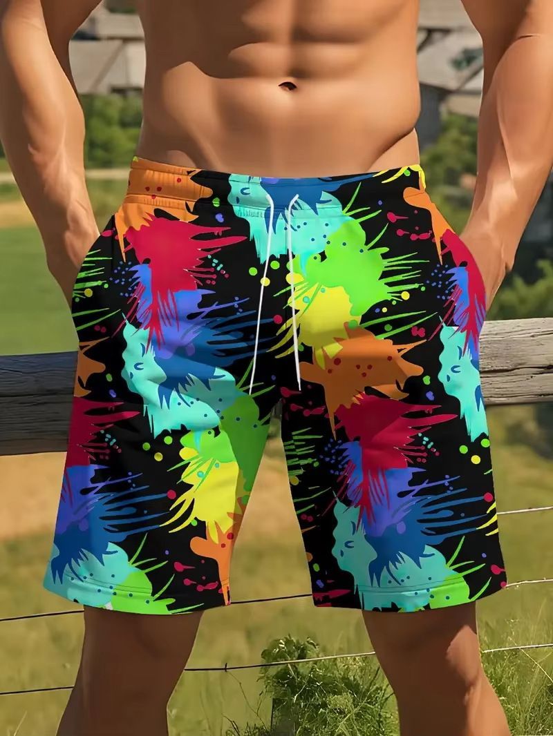 AliExpress Amazon Cross border Trade 2025 New Casual Versatile Color Printed Men's Casual Shorts