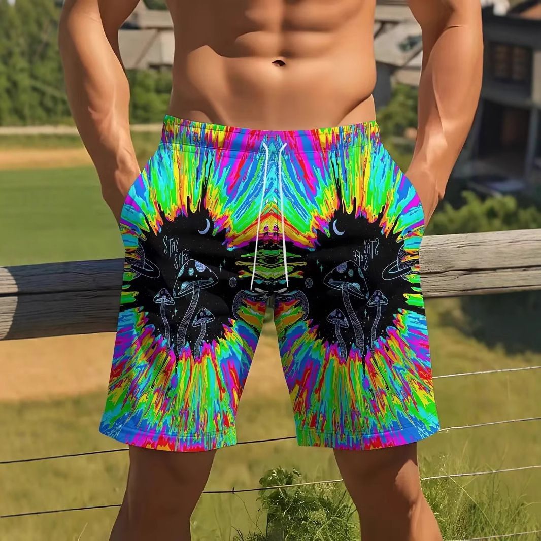 AliExpress Amazon Cross border Trade 2025 New Casual Versatile Color Printed Men's Casual Shorts