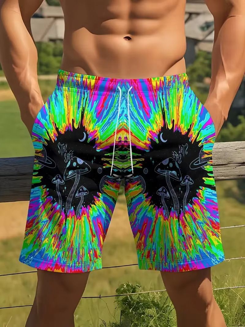 AliExpress Amazon Cross border Trade 2025 New Casual Versatile Color Printed Men's Casual Shorts