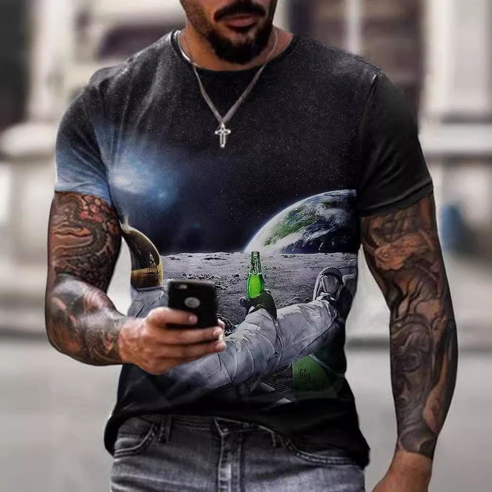 European and American cross-border men's T-shirt foreign trade exclusively for men's personalized 3D T-shirt digital printing round neck short sleeved manufacturer wholesale