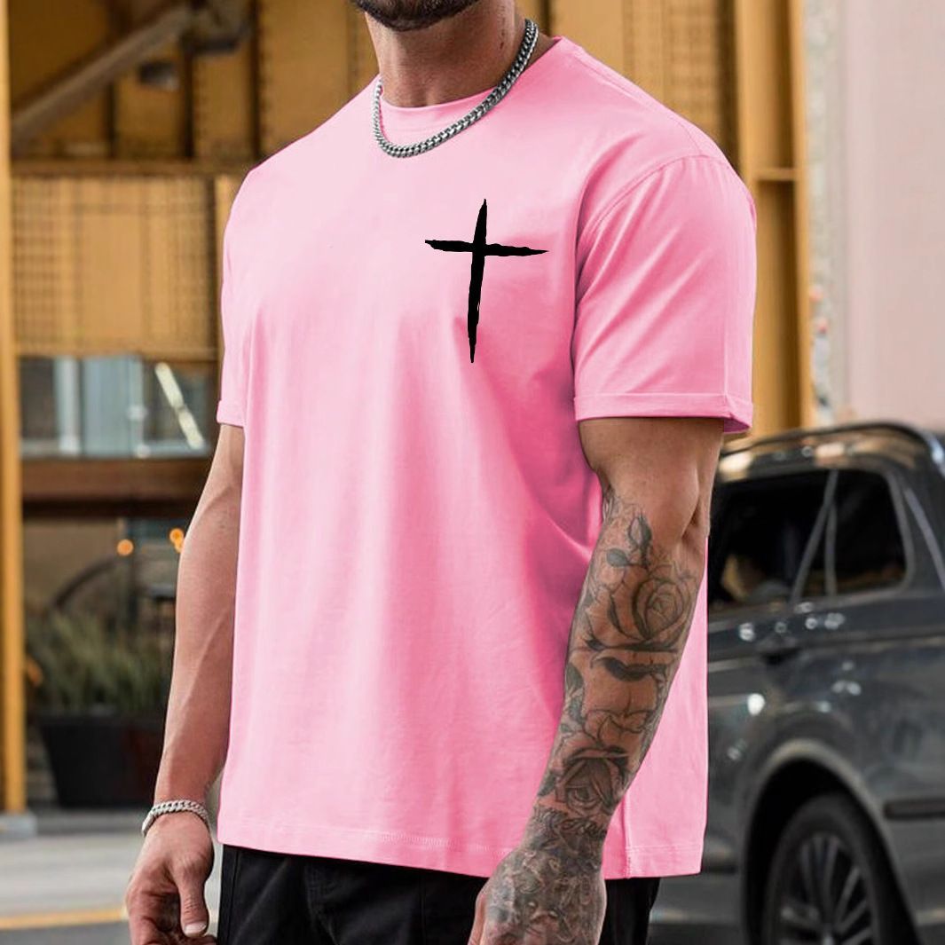 Men's casual short sleeved T-shirt loose round neck 3D digital printed rose minimalist pullover top cross-border summer