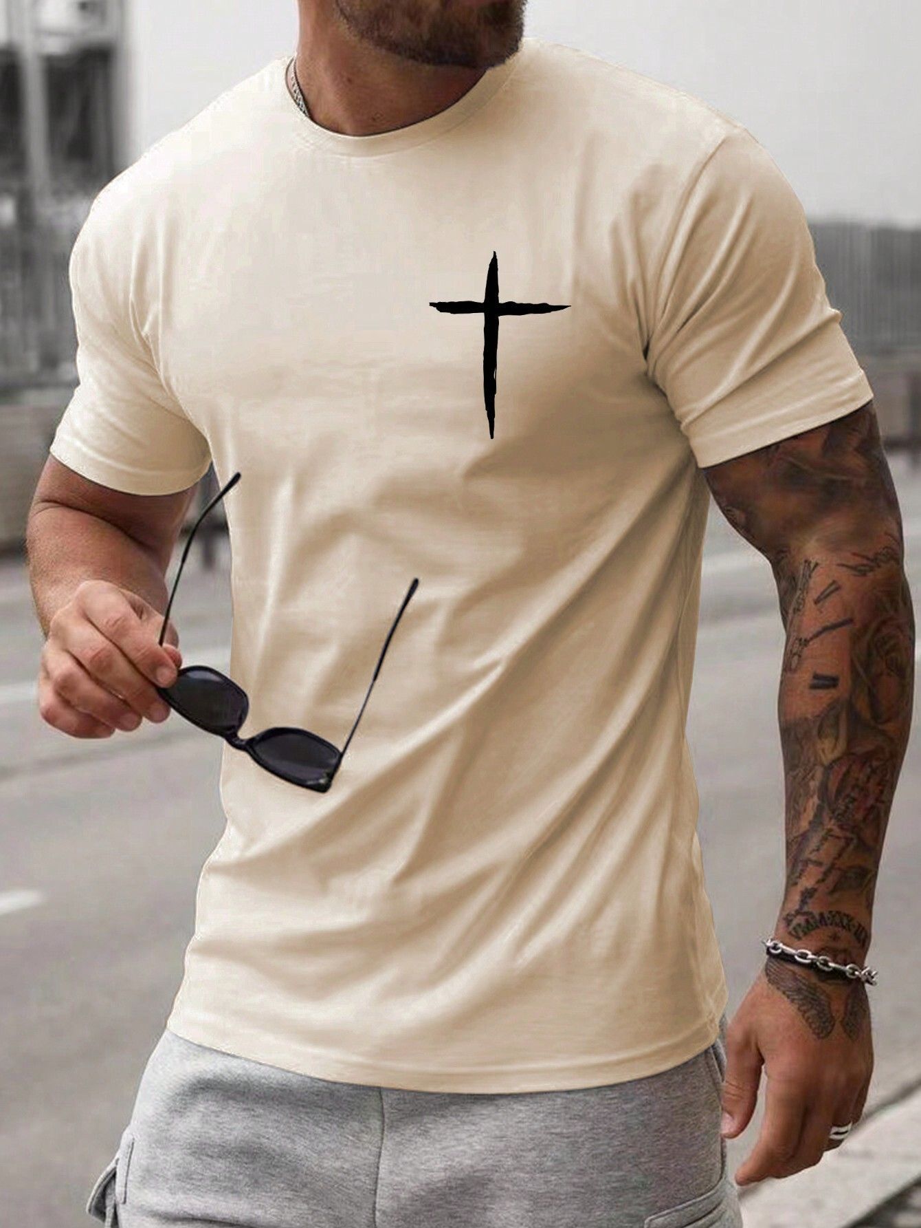Men's casual short sleeved T-shirt loose round neck 3D digital printed rose minimalist pullover top cross-border summer