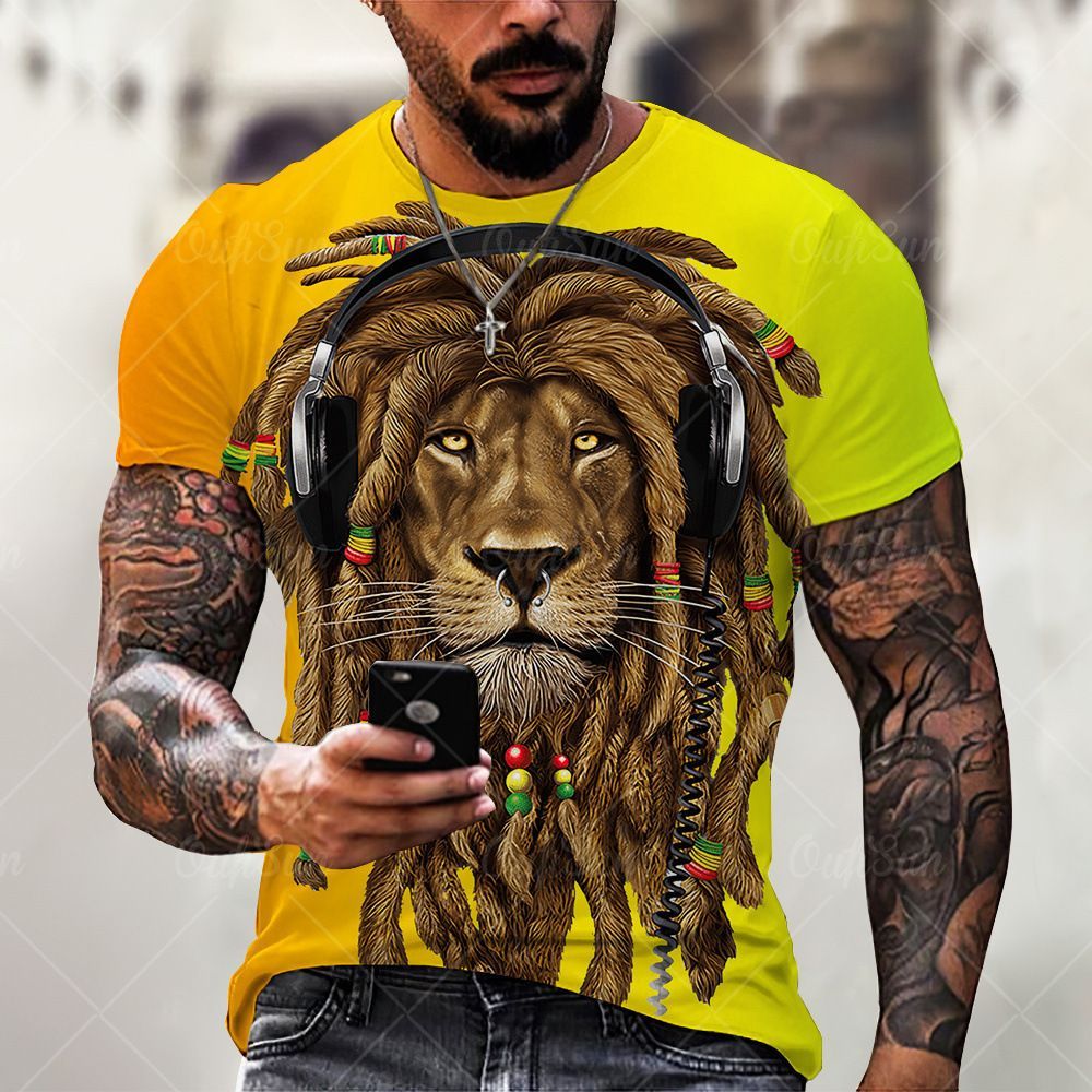 Summer cross-border T-shirt fashion new animal lion graffiti painted printed children's clothing trend short sleeved sports 3D T-shirt
