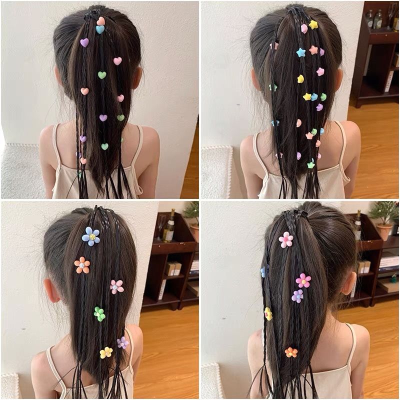 New Sweet Cool Boxing Braid Children's Wig Braid Hair Ring Little Girl High Ponytail Love Braided Hair Rope Hair Accessories