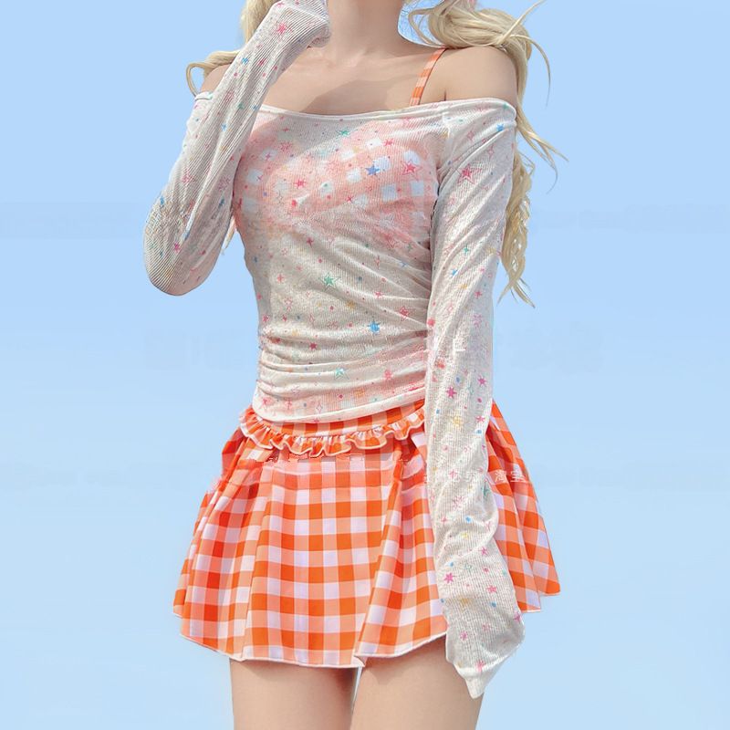 2025 new swimsuit women dopamine orange soda split suspender spicy girl skirt style hot spring student girl vacation