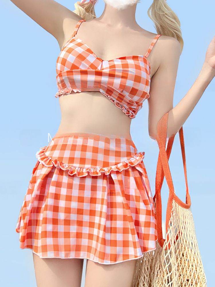2025 new swimsuit women dopamine orange soda split suspender spicy girl skirt style hot spring student girl vacation
