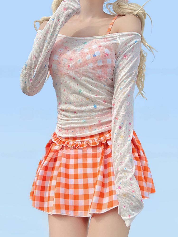 2025 new swimsuit women dopamine orange soda split suspender spicy girl skirt style hot spring student girl vacation