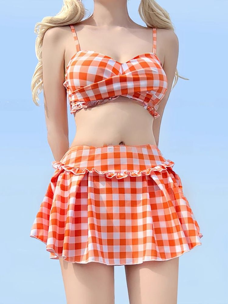 2025 new swimsuit women dopamine orange soda split suspender spicy girl skirt style hot spring student girl vacation